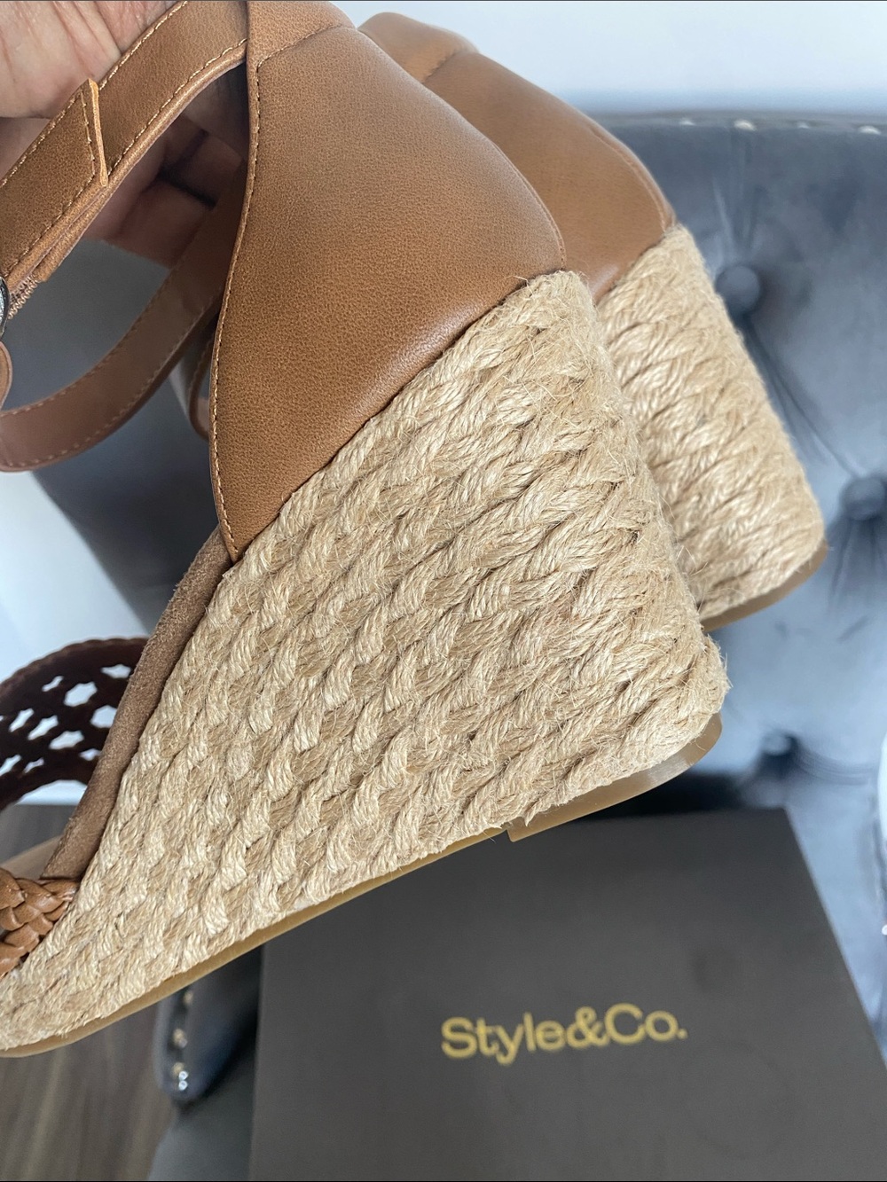 NWT Style & Co. Tan Braided Espadrille Wedge Sandals - Picture 13 of 16